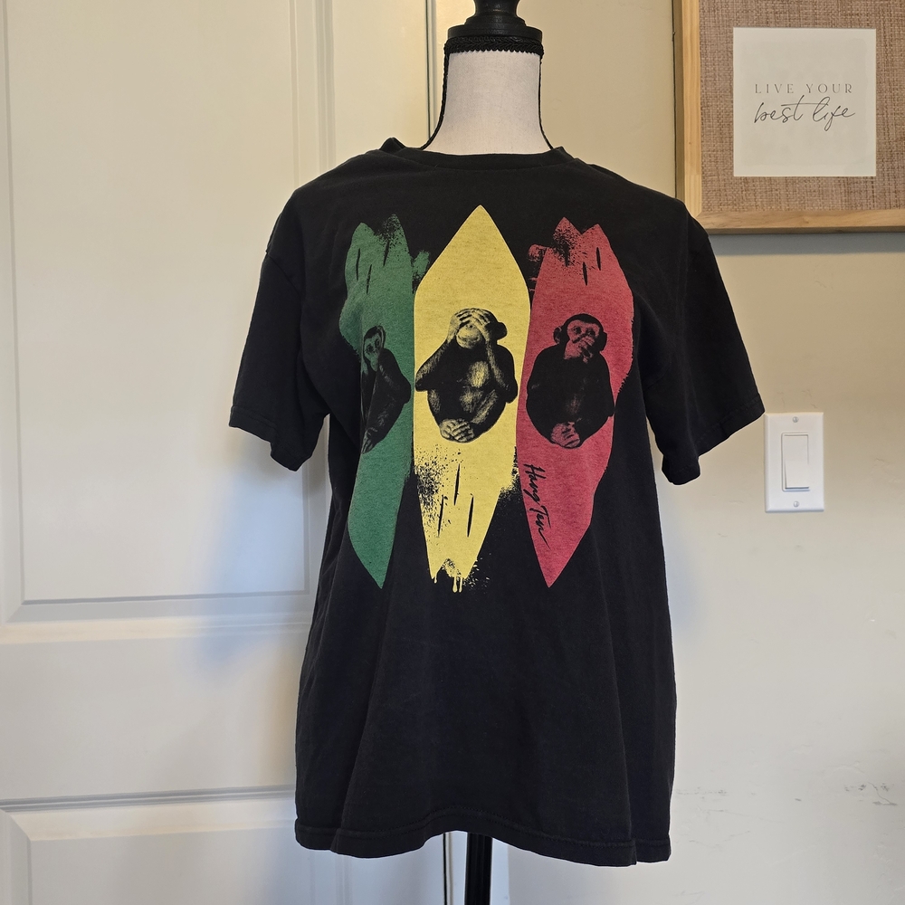 Hang Ten Black Graphic T-Shirt Monkeys Surf Size Medium